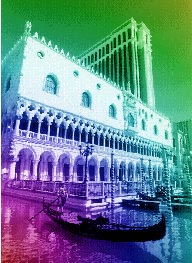 La reproduccin del canal Rialto, con todo y gndolas