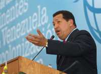 El presidente venezolano Hugo Chávez durante la reunión del movimiento de países no alineados desde la cual se refirió al exitoso rescate de 15 rehenes de las FARC